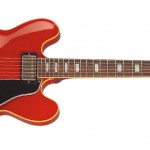 Guitarra Gibson ES-335 de los años 60, con decoraciones rectangulaes en el diapasón (block inlays)